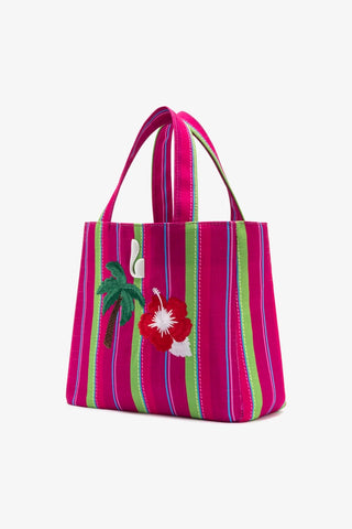 Bolsa Tote Bag Poppy Mini Ráfia Listrada Rosa e Verde Handbags Larroudé