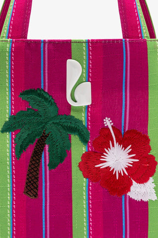 Bolsa Tote Bag Poppy Mini Ráfia Listrada Rosa e Verde Handbags Larroudé
