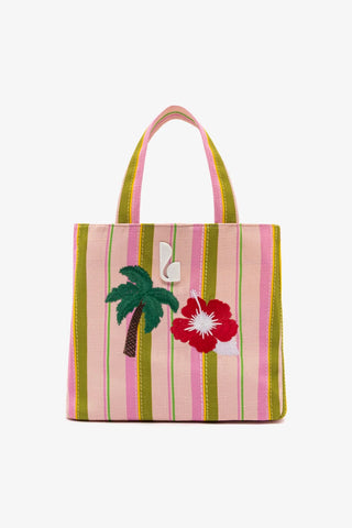 Bolsa Tote Bag Poppy Mini Ráfia Listrada Rosa Handbags Larroudé
