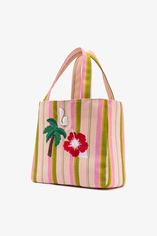 Bolsa Tote Bag Poppy Mini Ráfia Listrada Rosa Handbags Larroudé