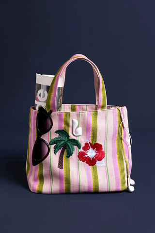 Bolsa Tote Bag Poppy Mini Ráfia Listrada Rosa Handbags Larroudé