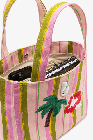 Bolsa Tote Bag Poppy Mini Ráfia Listrada Rosa Handbags Larroudé