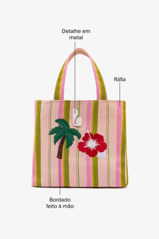 Bolsa Tote Bag Poppy Mini Ráfia Listrada Rosa Handbags Larroudé
