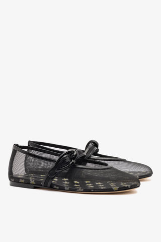 Sapatilha Verona Mesh Tela e Couro Preto Ballerina Larroudé
