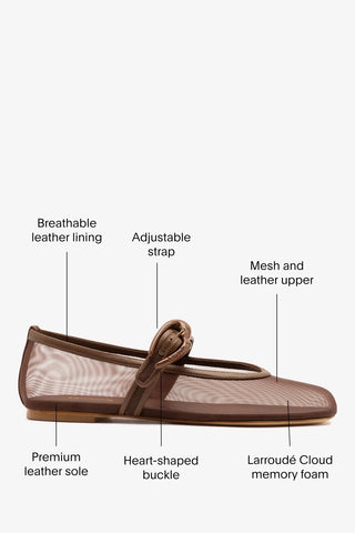 Sapatilha Verona Mesh Couro Marrom Flat Larroudé
