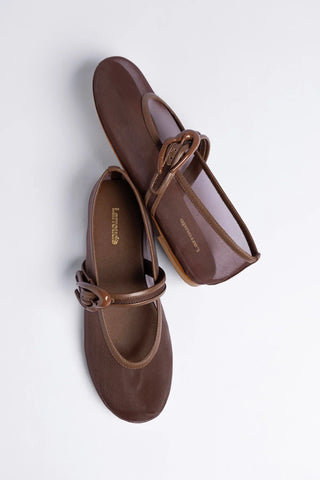 Sapatilha Verona Mesh Couro Marrom Flat Larroudé