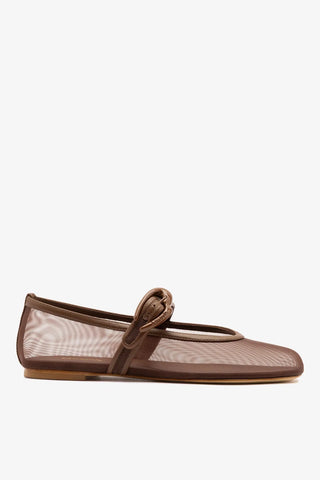 Sapatilha Verona Mesh Couro Marrom Flat Larroudé