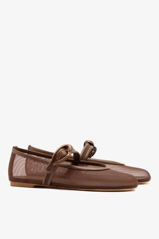 Sapatilha Verona Mesh Couro Marrom Flat Larroudé