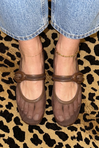 Sapatilha Verona Mesh Couro Marrom Flat Larroudé