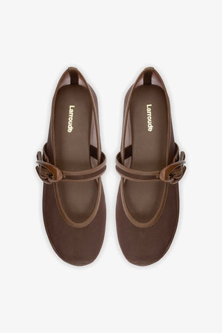 Sapatilha Verona Mesh Couro Marrom Flat Larroudé