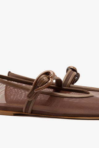 Sapatilha Verona Mesh Couro Marrom Flat Larroudé