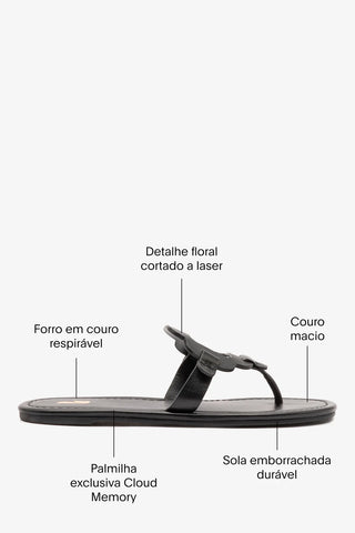 Sandália Flat Margherita Couro Preto Flat Sandal Larroudé