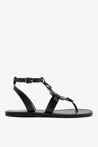 Sandália Flat Margherita Couro Preto Flat Sandal Larroudé