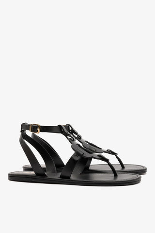Sandália Flat Margherita Couro Preto Flat Sandal Larroudé
