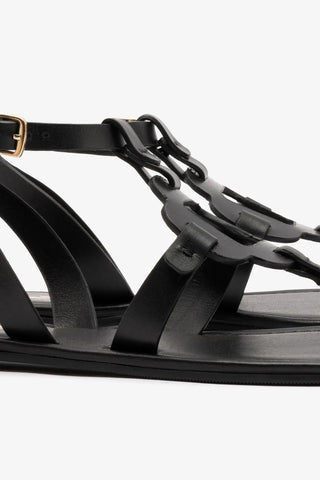 Sandália Flat Margherita Couro Preto Flat Sandal Larroudé