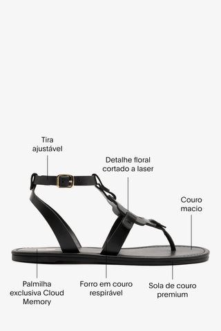 Sandália Flat Margherita Couro Preto Flat Sandal Larroudé