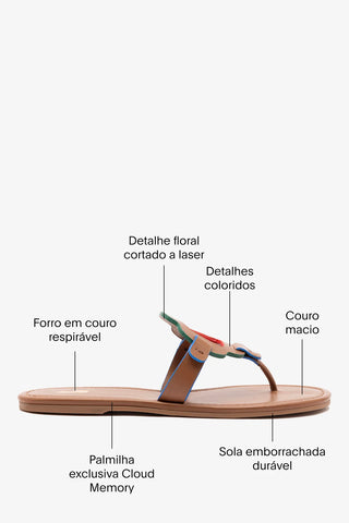 Sandália Flat Margherita Couro Caramelo Flat Larroudé