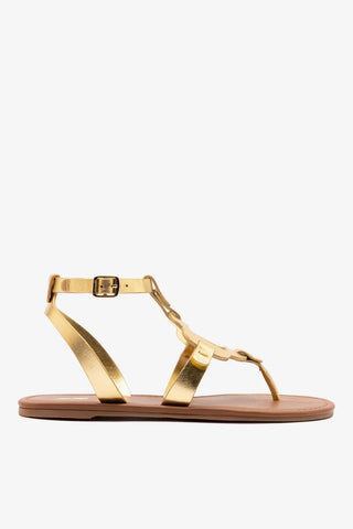 Sandália Flat Margherita Couro Dourado Flat Sandal Larroudé