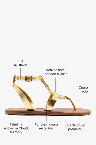 Sandália Flat Margherita Couro Dourado Flat Sandal Larroudé