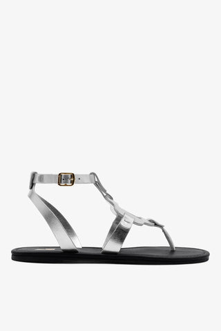 Sandália Flat Margherita Couro Prateado Flat Sandal Larroudé