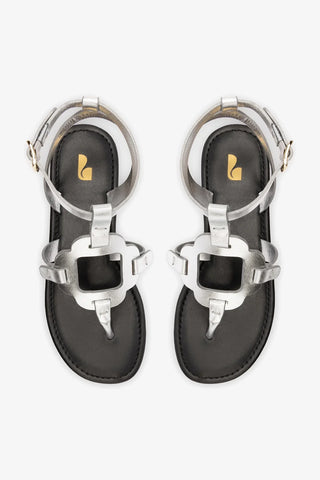 Sandália Flat Margherita Couro Prateado Flat Sandal Larroudé
