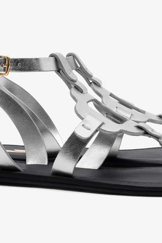 Sandália Flat Margherita Couro Prateado Flat Sandal Larroudé