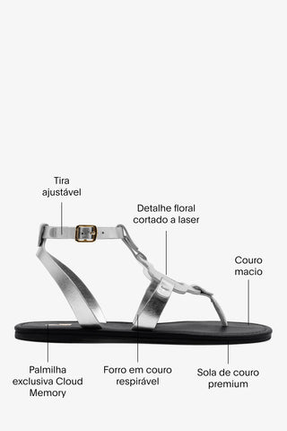 Sandália Flat Margherita Couro Prateado Flat Sandal Larroudé