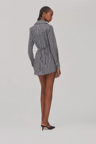 Vestido Transpassado Sashi Algodão Listrado Preto e Branco Vestuario Larroudé x Jonathan Cohen