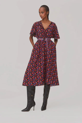 Vestido Nicole Seda Floral Preto Vestuario Larroudé x Jonathan Cohen