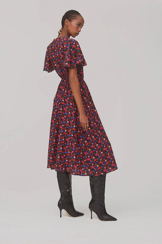 Vestido Nicole Seda Floral Preto Vestuario Larroudé x Jonathan Cohen