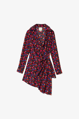 Vestido Transpassado Sashi Cetim Floral Preto Vestuario Larroudé x Jonathan Cohen