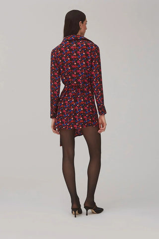 Vestido Transpassado Sashi Cetim Floral Preto Vestuario Larroudé x Jonathan Cohen