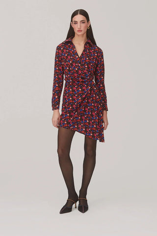 Vestido Transpassado Sashi Cetim Floral Preto Vestuario Larroudé x Jonathan Cohen