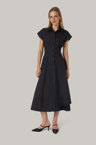Vestido Chemise Jessica Percal Preto Clothing Larroudé x Jonathan Cohen