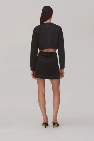 Mini Saia Marina Cetim Preto Vestuario Larroudé x Jonathan Cohen