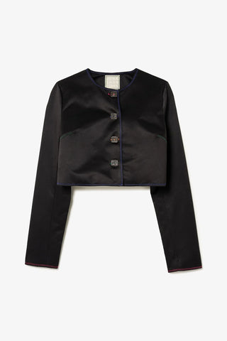 Jaqueta Cropped Gloria Cetim Preto Vestuario Larroudé x Jonathan Cohen