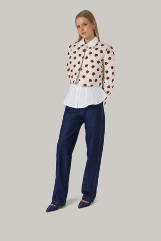 Jaqueta Cropped Gloria Algodão Floral Branco Clothing Larroudé x Jonathan Cohen
