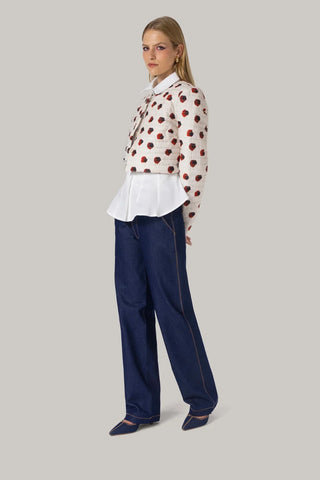 Jaqueta Cropped Gloria Algodão Floral Branco Clothing Larroudé x Jonathan Cohen