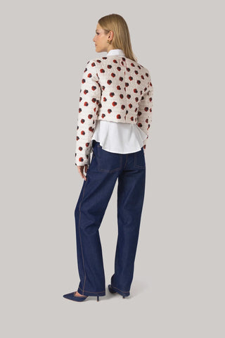 Jaqueta Cropped Gloria Algodão Floral Branco Clothing Larroudé x Jonathan Cohen