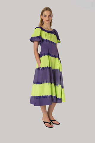 Vestido Marissa Algodão Tie Dye Roxo e Verde Clothing Larroudé x Jonathan Cohen