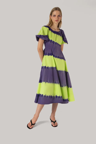 Vestido Marissa Algodão Tie Dye Roxo e Verde Clothing Larroudé x Jonathan Cohen