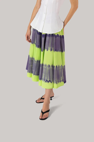 Saia Sharon Algodão Tie Dye Roxo e Verde Clothing Larroudé x Jonathan Cohen