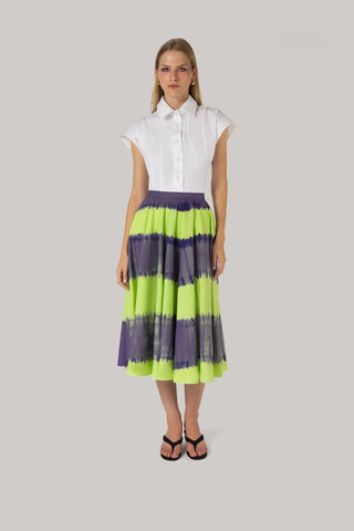 Saia Sharon Algodão Tie Dye Roxo e Verde Clothing Larroudé x Jonathan Cohen