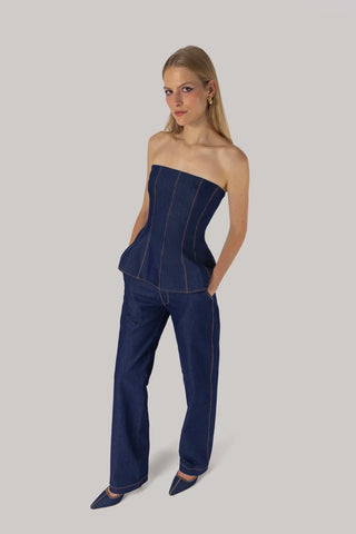 Blusa Bustiê Claire Jeans Azul Clothing Larroudé x Jonathan Cohen