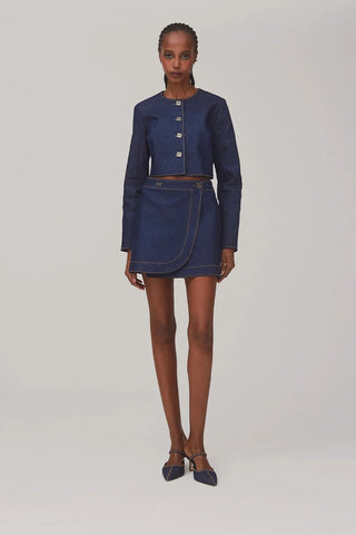 Jaqueta Cropped Gloria Jeans Azul Vestuario Larroudé x Jonathan Cohen