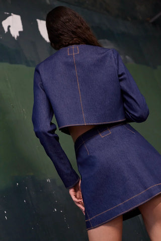 Jaqueta Cropped Gloria Jeans Azul Vestuario Larroudé x Jonathan Cohen