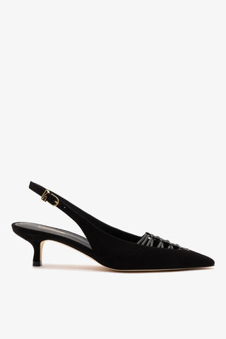 Slingback Nara Camurça e Couro Preto Pump Larroudé