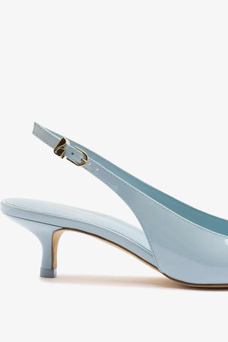 Slingback Nara Couro Verniz Azul e Couro Branco Pump Larroudé