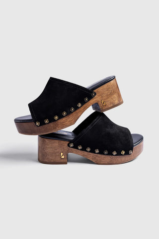 Mule Plataforma Willow Camurça Preto Sandal Larroudé