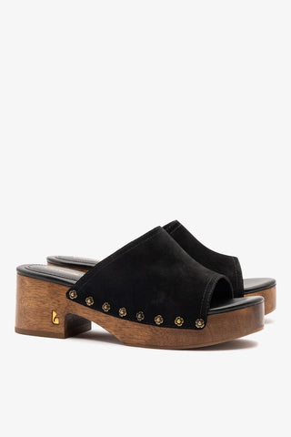Mule Plataforma Willow Camurça Preto Sandal Larroudé
